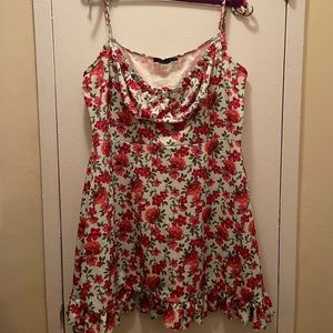 Short summer floral dress with tie shoulders